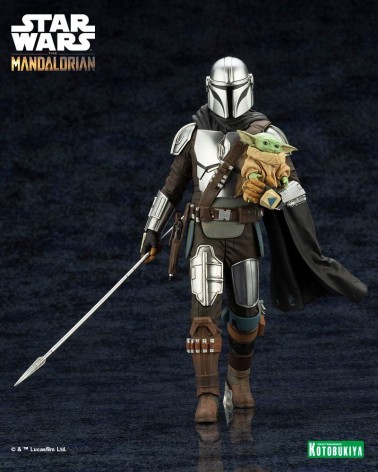 Star Wars The Mandalorian Estatua ARTFX 1/10 Mandalorian & Grogu with Beskar Staff 18 cm