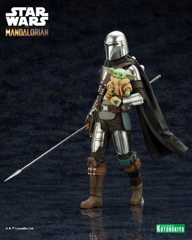 Star Wars The Mandalorian Estatua ARTFX 1/10 Mandalorian & Grogu with Beskar Staff 18 cm